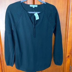 NWT LOFT Long-Sleeve Peasant Top Black XS